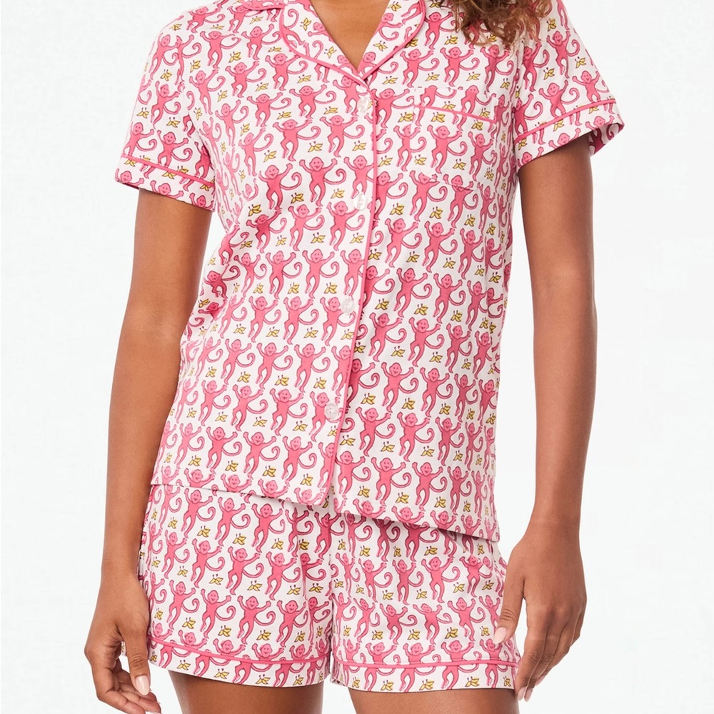 Roller Rabbit Monkey Polo Pajamas in Pink (Size Medium)